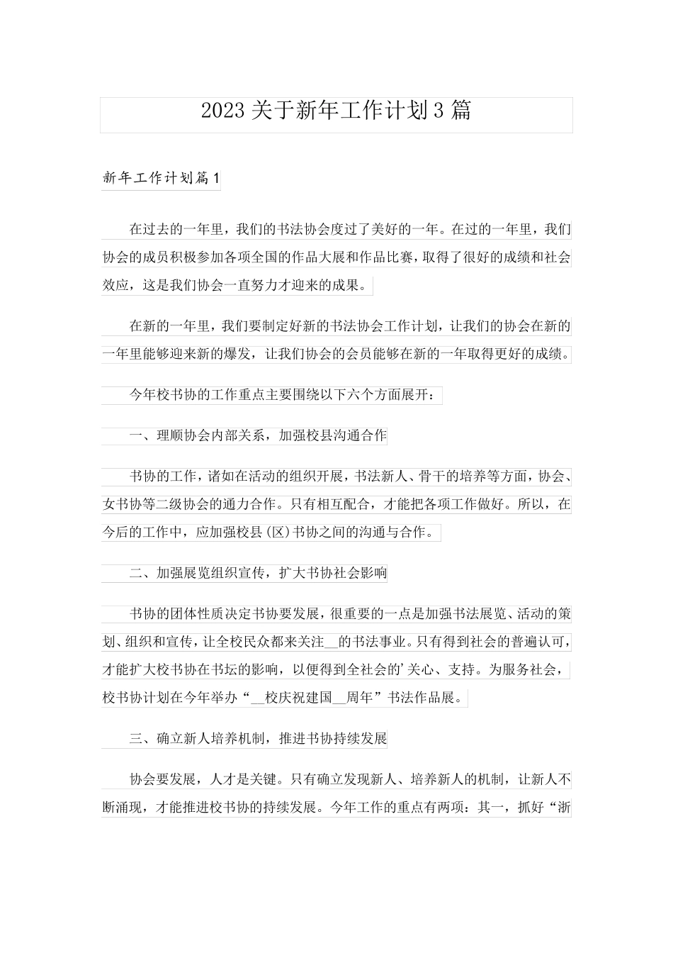 2023关于新年工作计划3篇_1_第1页