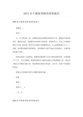 2023关于服装导购员辞职报告_1