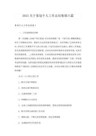 2023关于策划个人工作总结集锦六篇