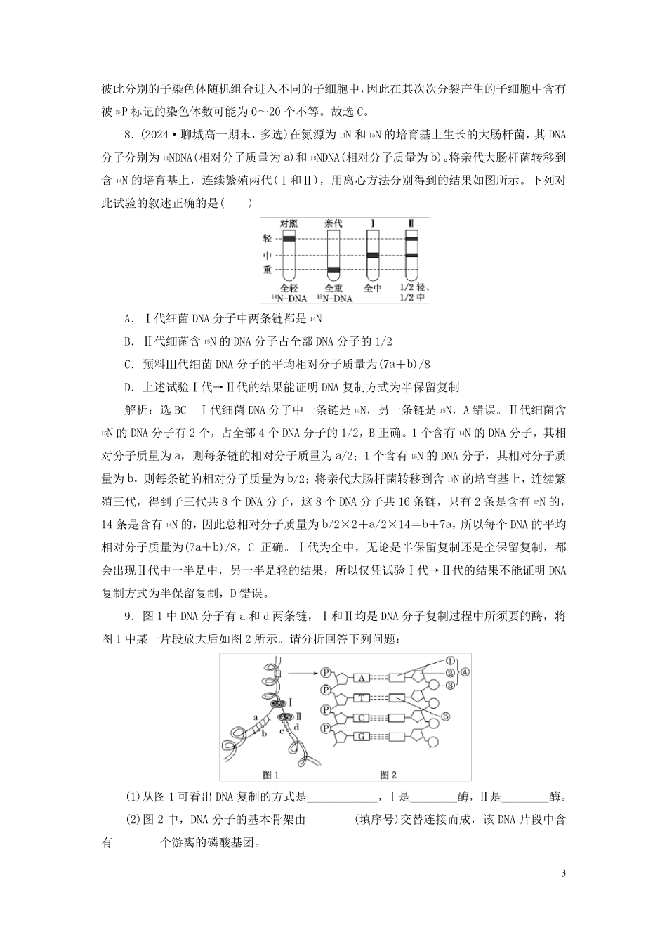 2024新教材高中生物课时跟踪检测十二DNA的复制基因通常是有遗传效应的DNA片段新人教版必修2_第3页