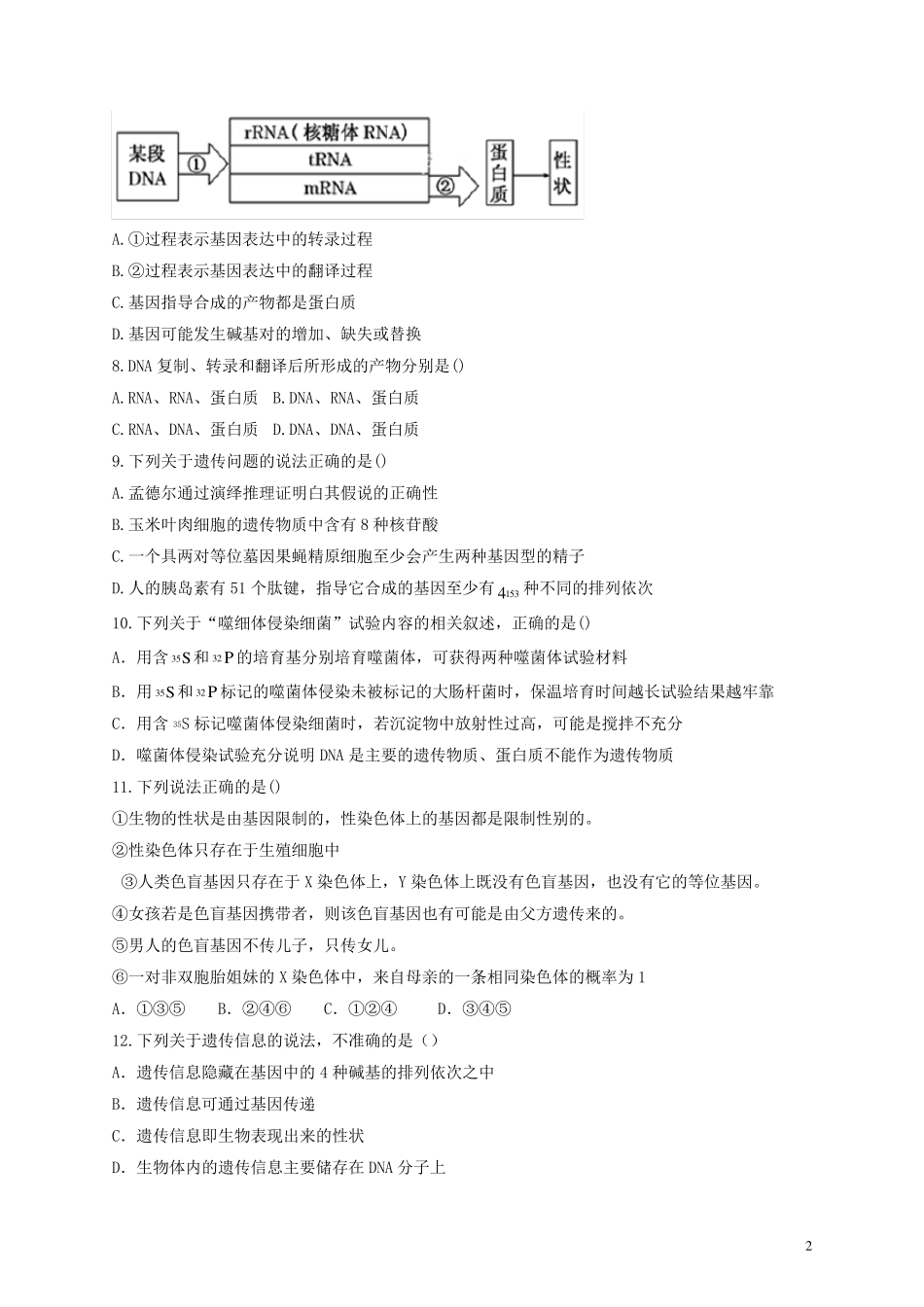 2025届新教材高考生物一轮复习第六单元遗传的物质基础单元检测题基础训练A卷含解析_第2页