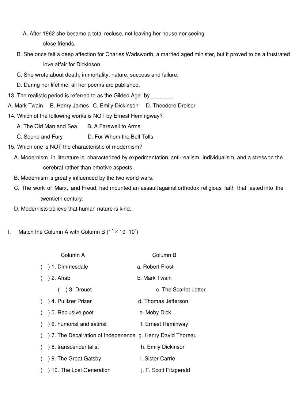 完整版美国文学史及选读试卷_第2页