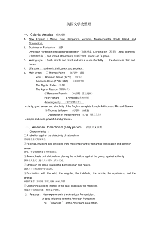 完整版美国文学史复习要点整理【手动】