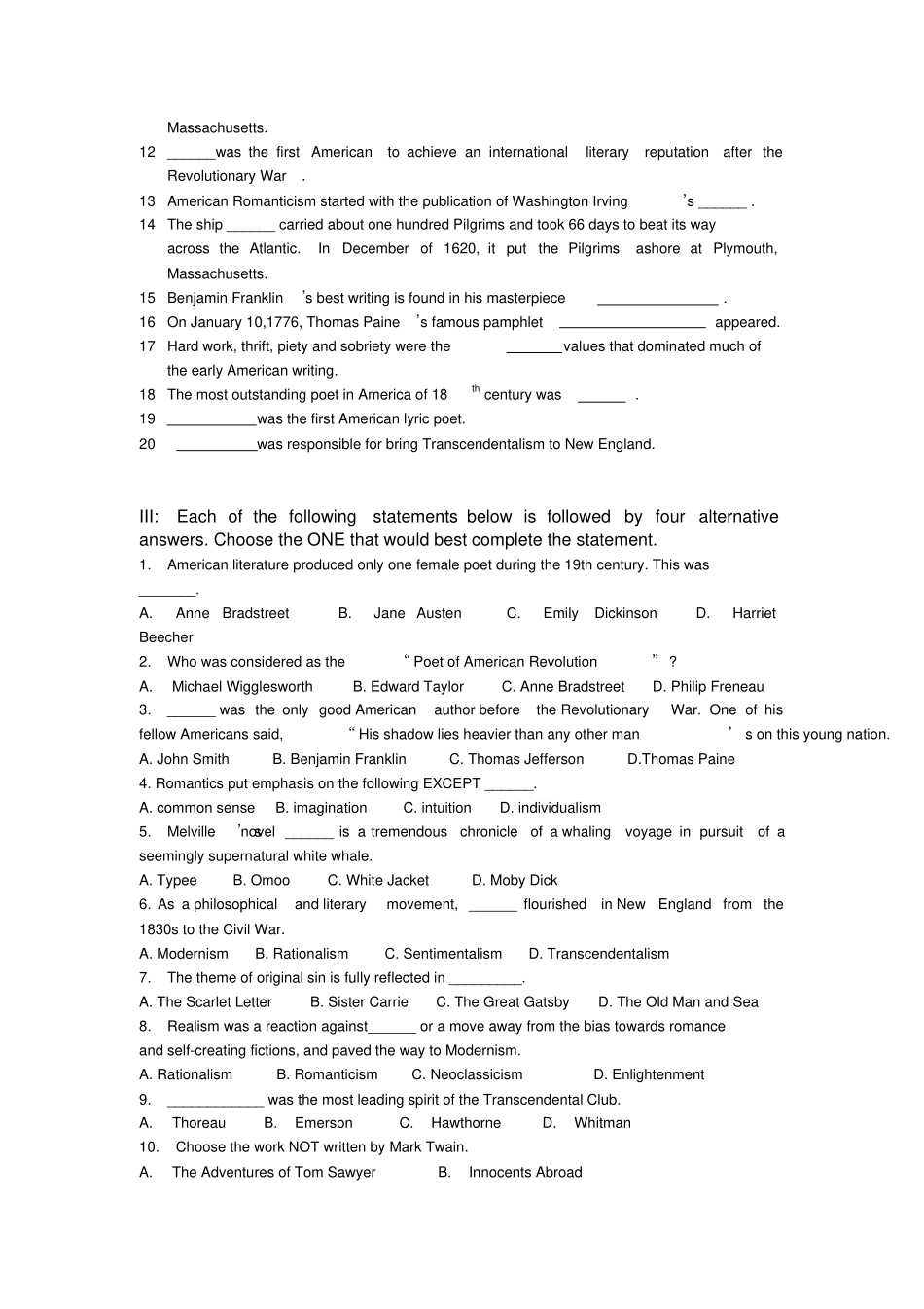 完整版美国文学史及选读练习题_第2页