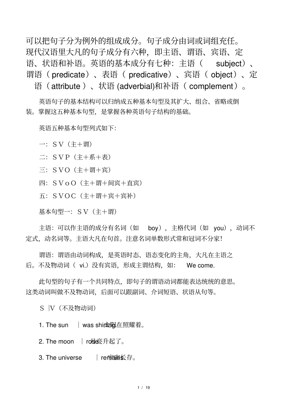 完整版英语句子成分和练习题及答案_第1页