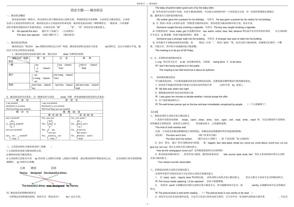 完整版被动语态复习学案及练习题文档良心出品_第1页