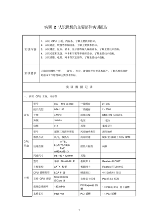 完整版认识微机的主要部件实训报告文档良心出品