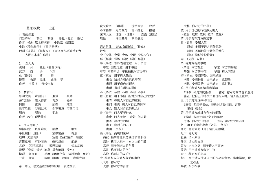 完整版课本知识点总结基础模块上册-第三版_第1页