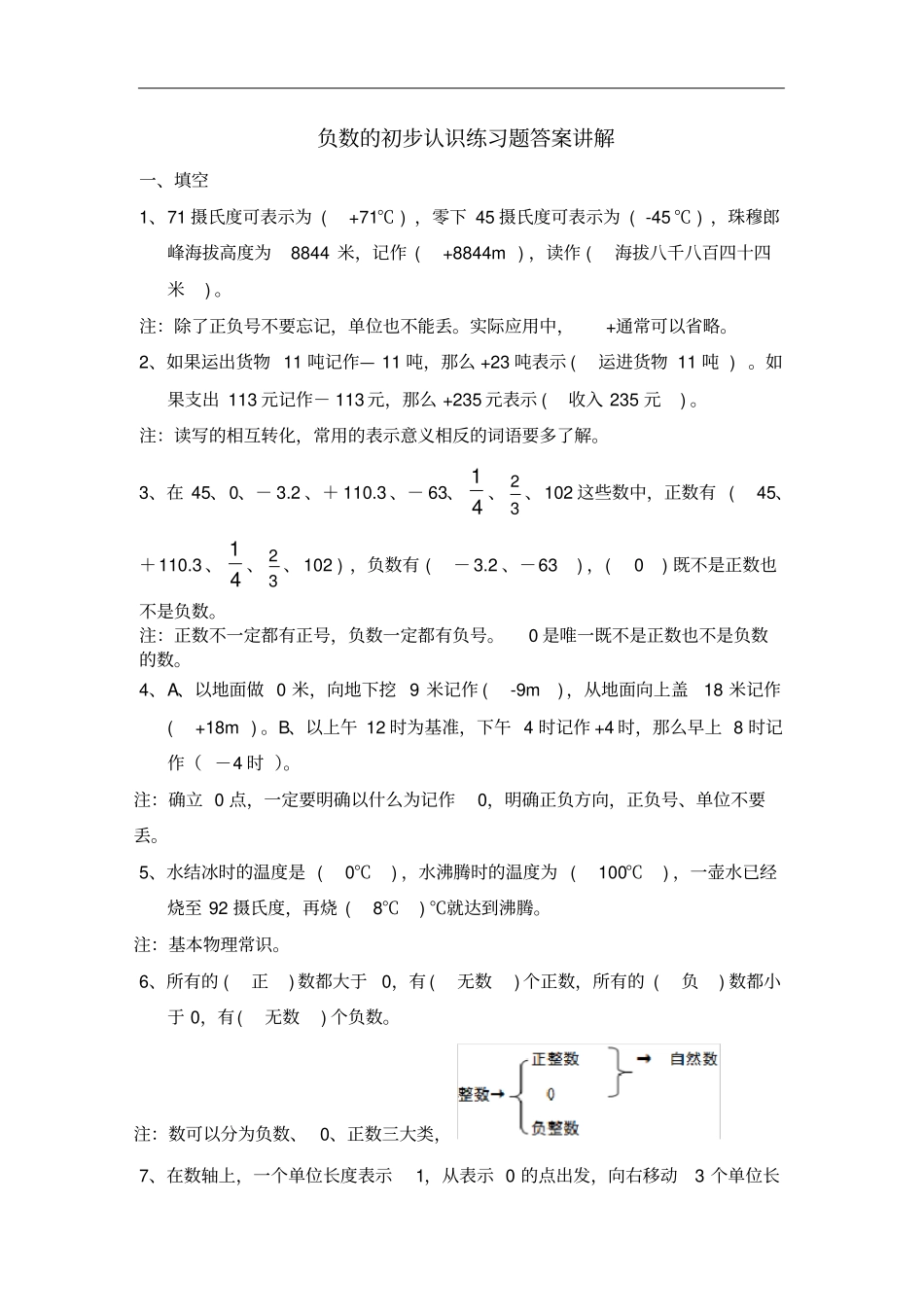 完整版负数的初步认识练习题答案讲解_第1页