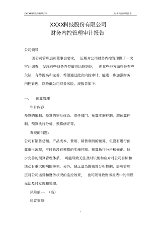 完整版财务内控审计报告