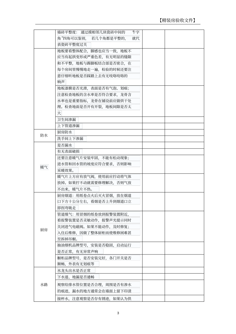 完整版超实用精装房验收一览表文档良心出品_第3页
