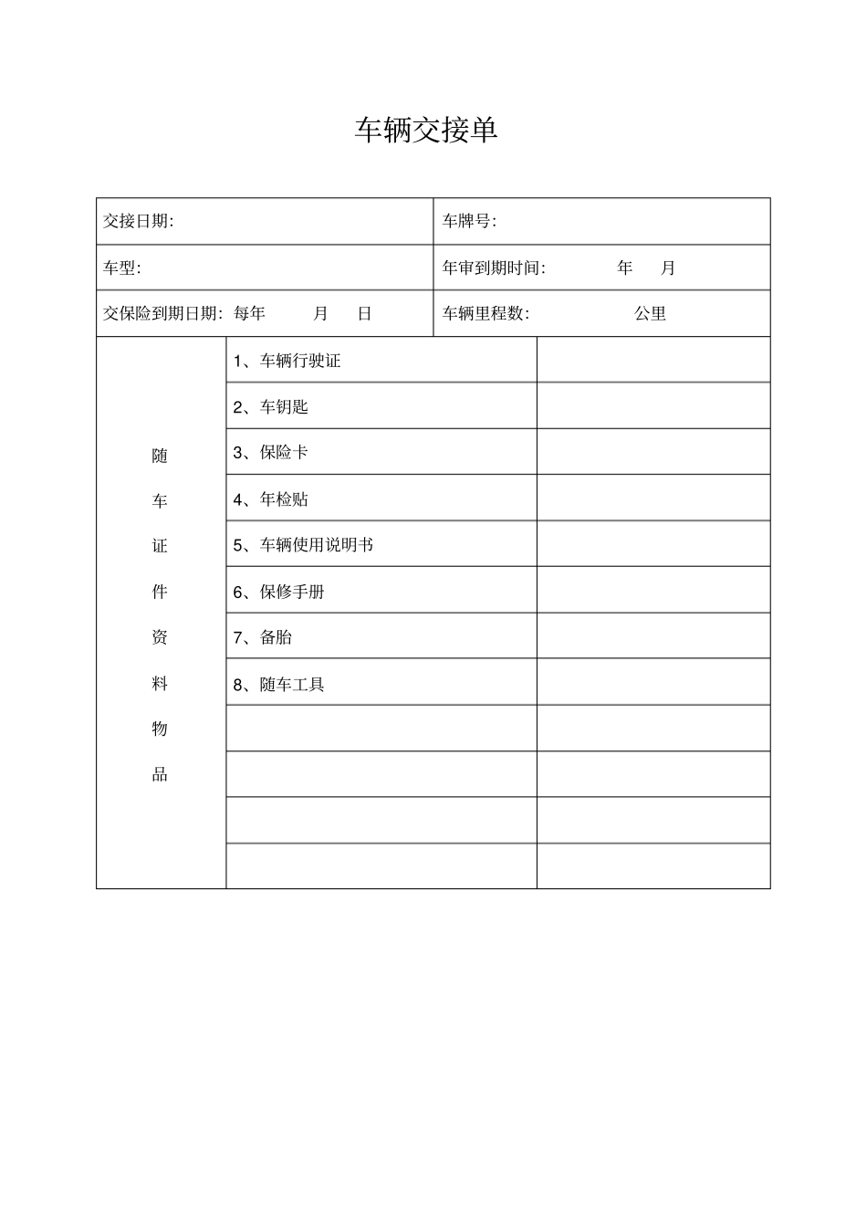 完整版车辆交接单通用文档良心出品_第1页