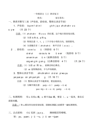 完整版部编版一上拼音总复习