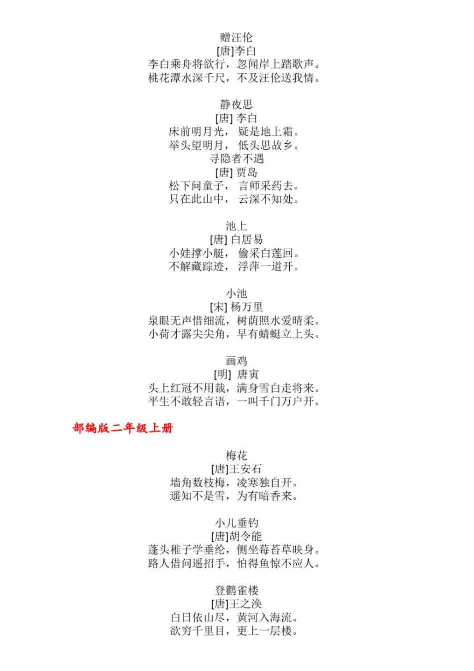 完整版部编人教版小学古诗汇总_第2页