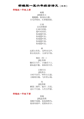 完整版部编人教版小学古诗汇总