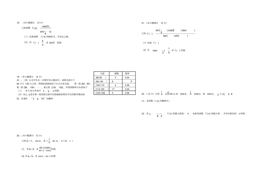 完整版高一数学下学期期末测试卷人教版_第2页