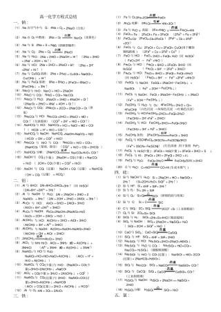 完整版高一必修一化学方程式总结全