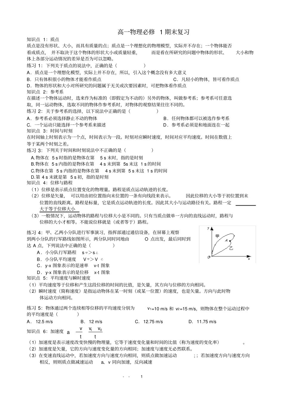完整版高一物理必修一知识点总结及各类题型_第1页