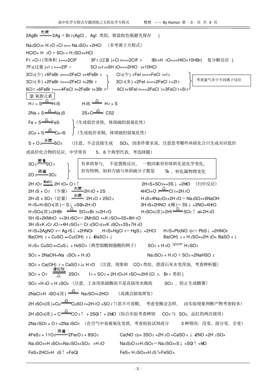 完整版高中化学方程式大全【打印版】,推荐文档_第3页