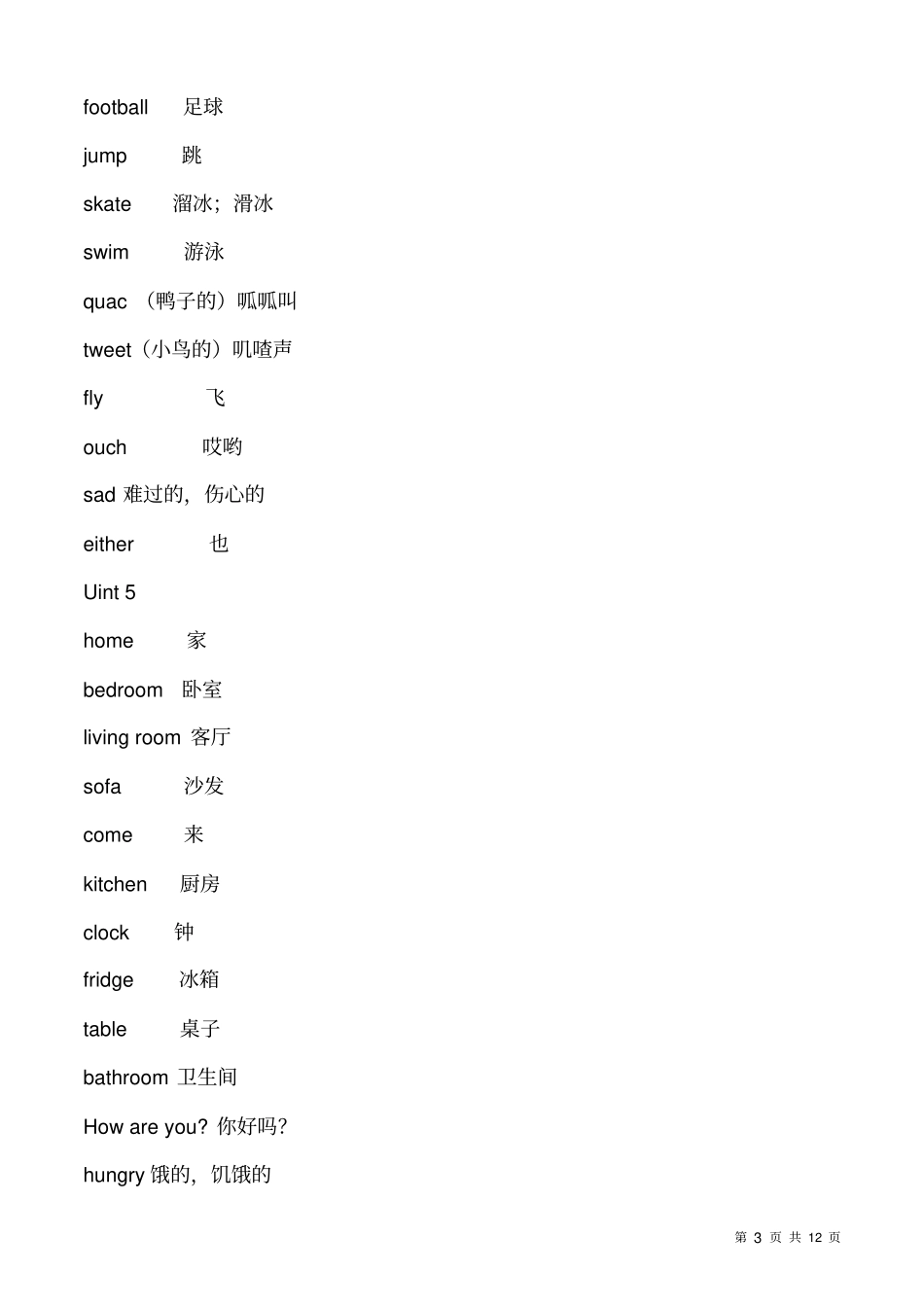 完整苏教版译林牛津四年级上下册英语单词_第3页
