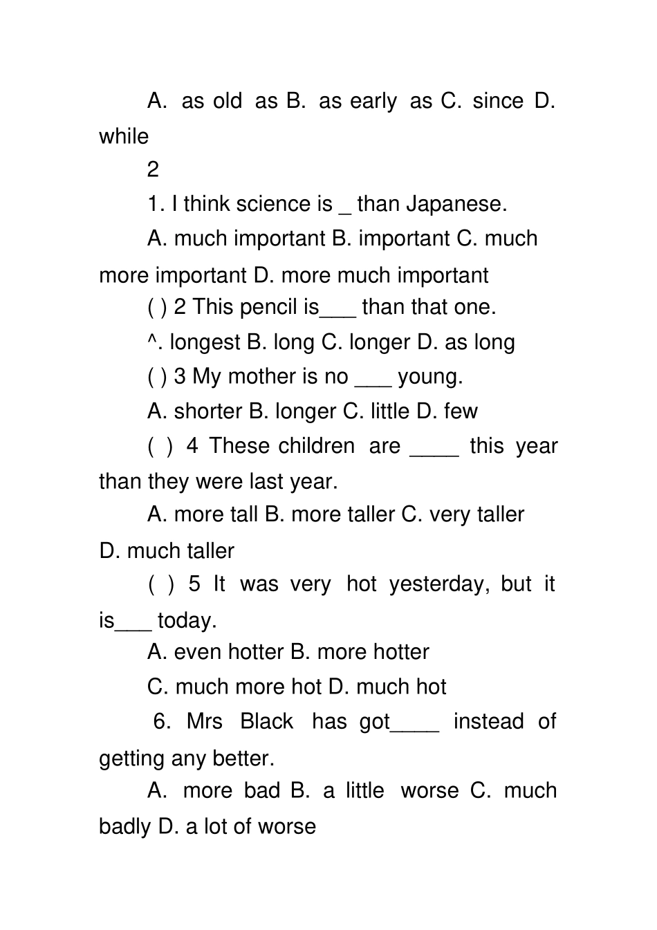 完整英语语法之形容词比较级和最高级练习题_第2页