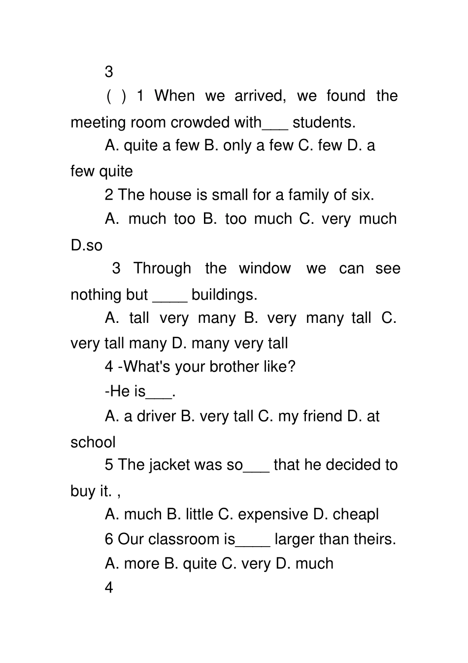 完整英语语法之形容词比较级和最高级练习题_第3页