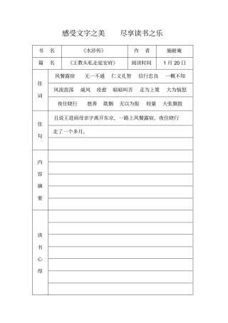 完整读书笔记模板