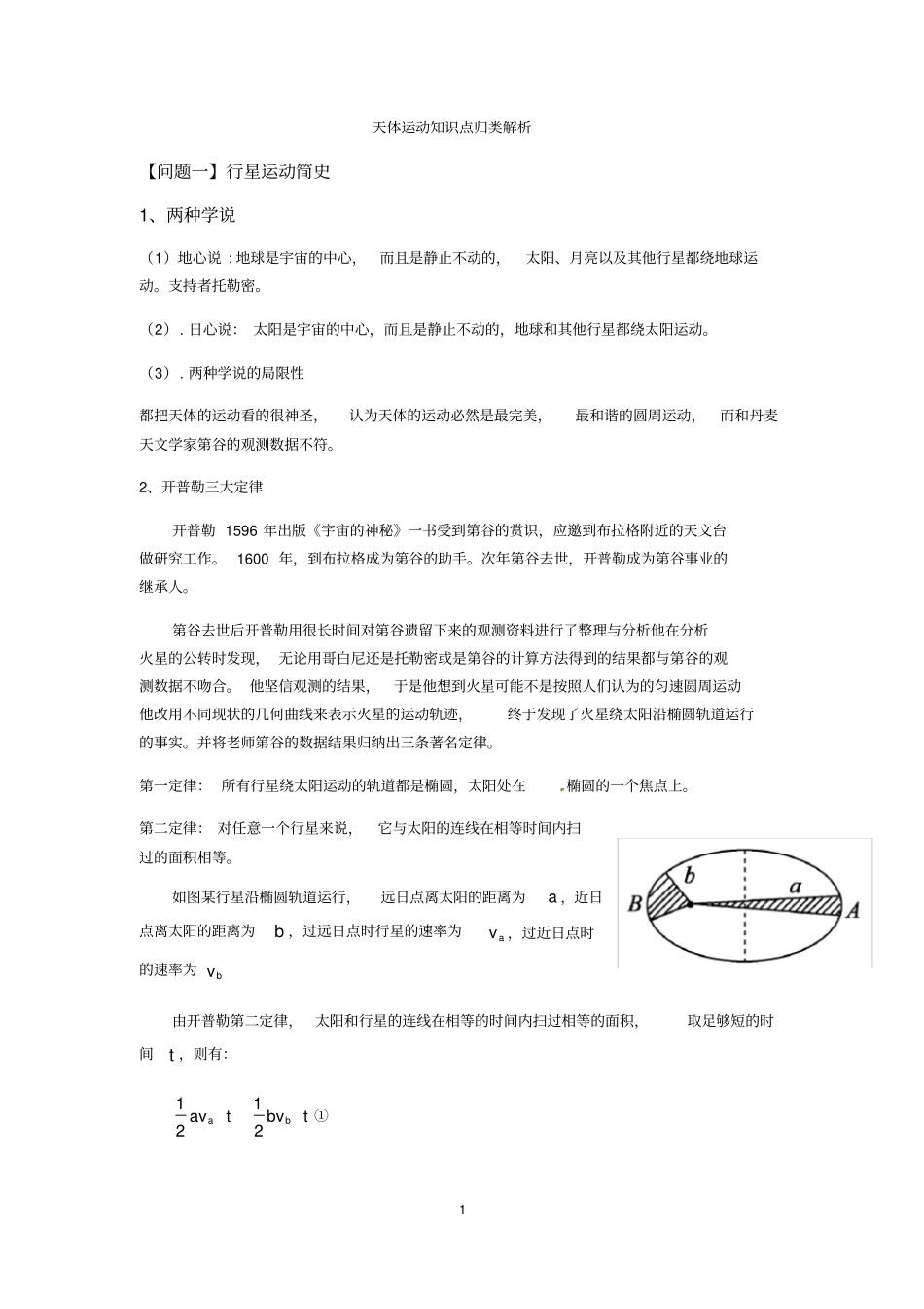 完整高三一轮专题复习：天体运动知识点归类解析,推荐文档_第1页