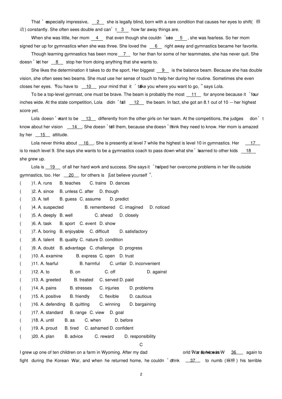 完整高中英语完型填空专项练习及答案_第2页