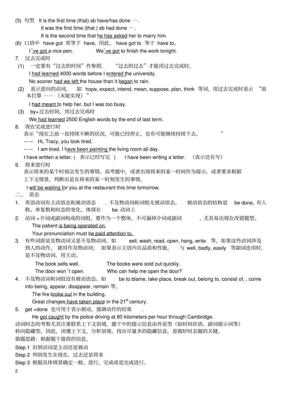 完整高中英语时态和语态复习学案_第2页