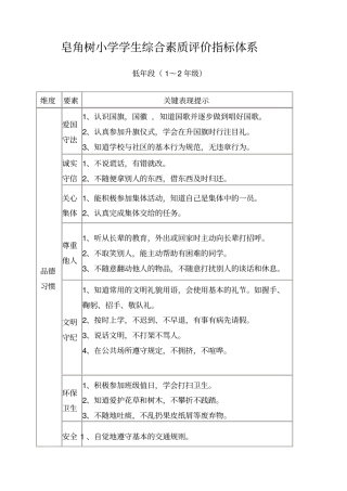 完美版小学生综合素质评价指标体系