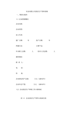 实业有限公司清洁生产资料汇总表
