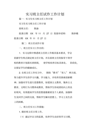 实习班主任试作工作计划