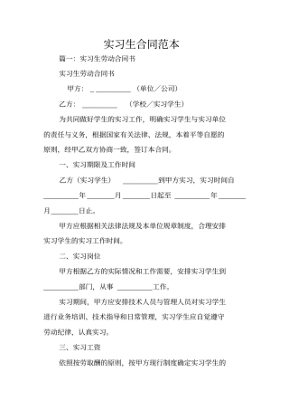实习生合同范本