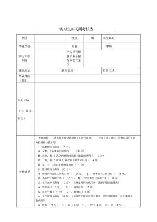 实习生实习期考核表