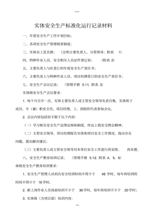 实体安全生产标准化运行记录材料