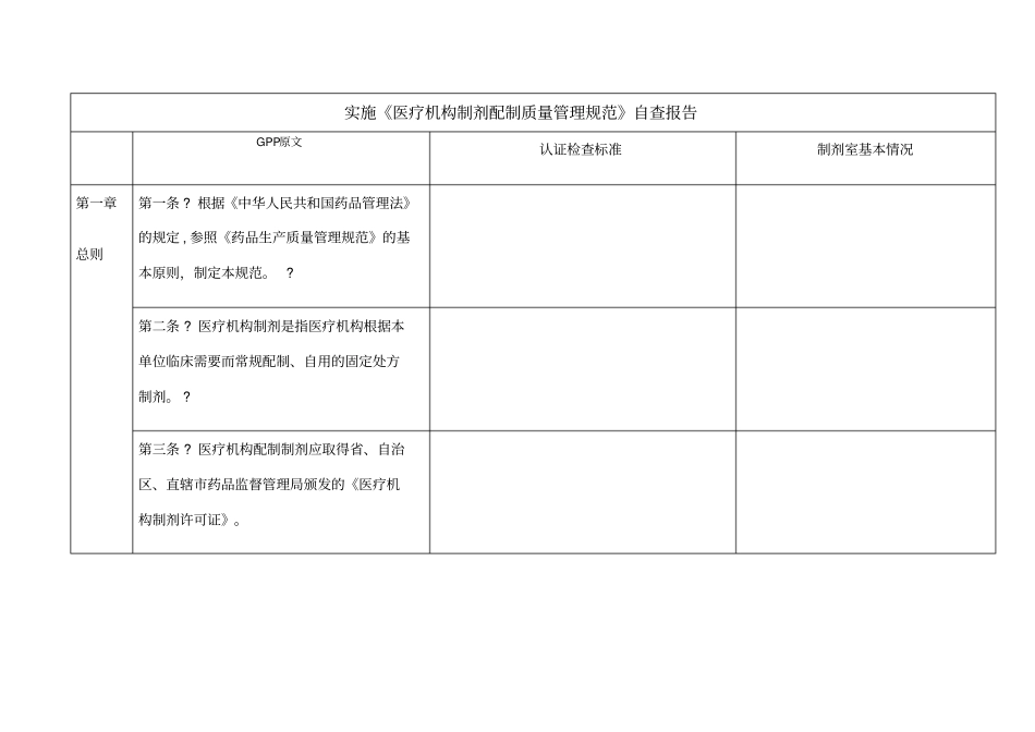 实施医疗机构制剂配制质量管理规范自查报告_第1页