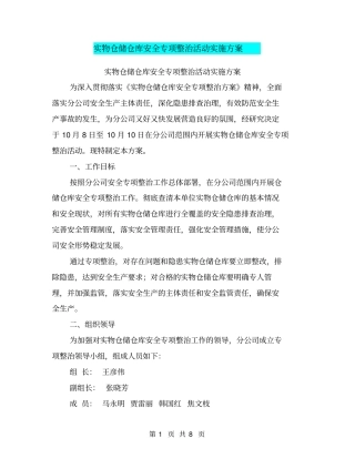实物仓储仓库安全专项整治活动实施方案【可编辑版】