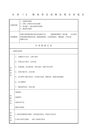 实训微机常见故障处理实训报告