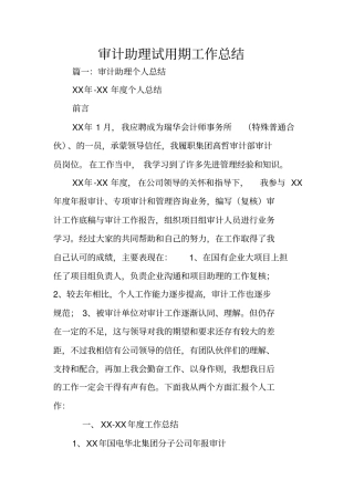 审计助理试用期工作总结