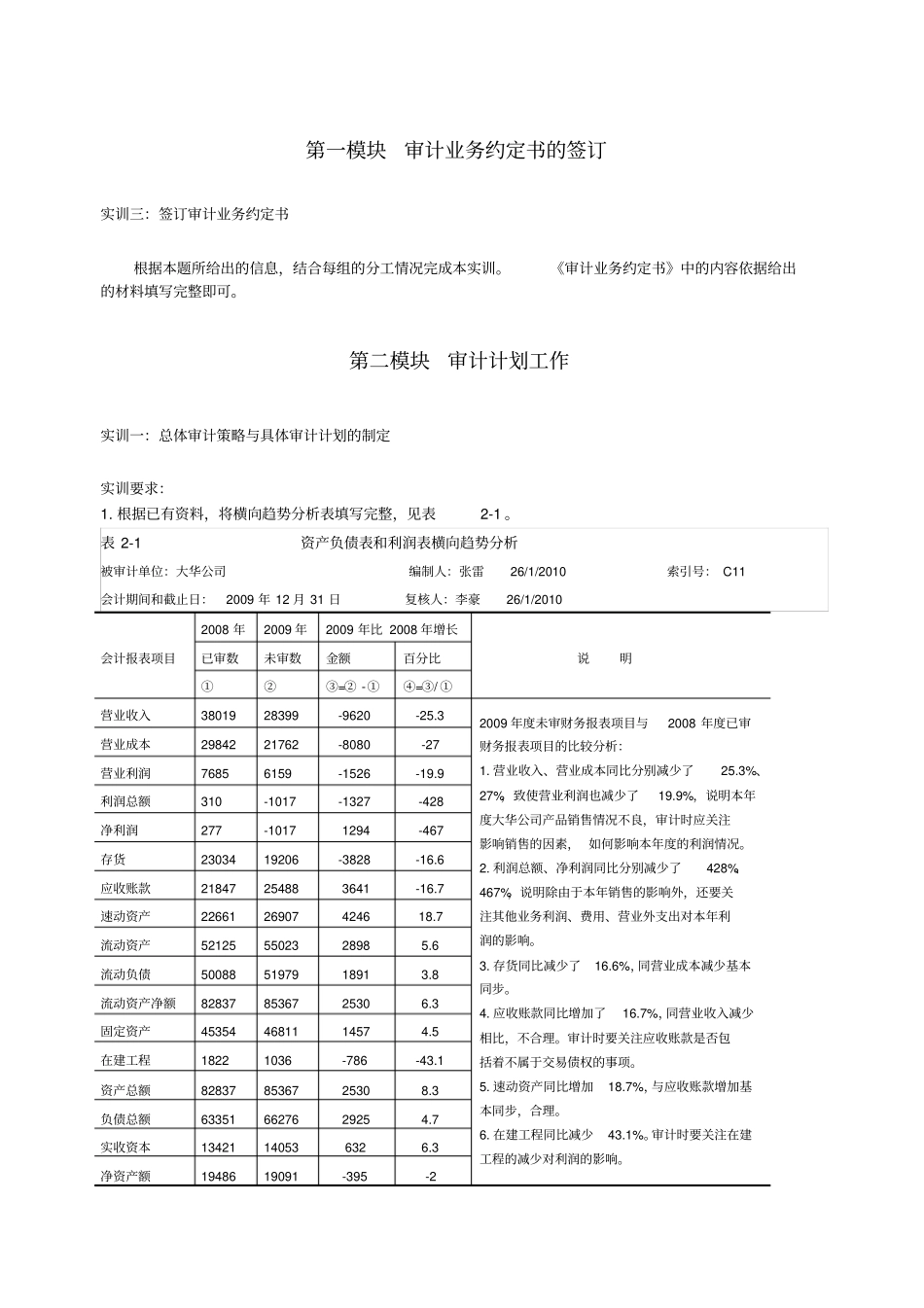审计实训教程参考答案_第1页