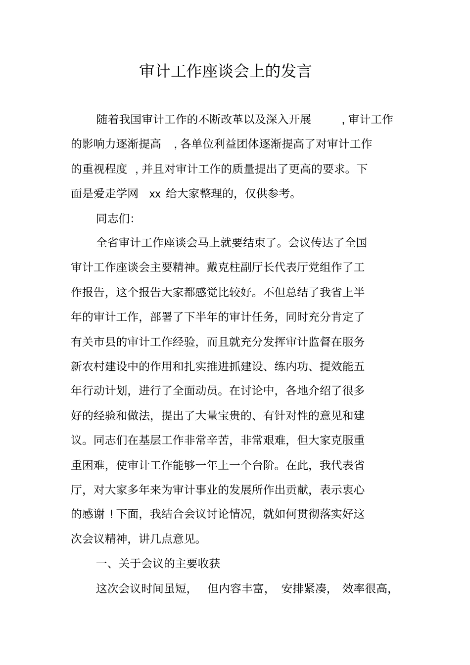 审计工作座谈会上的发言_第1页