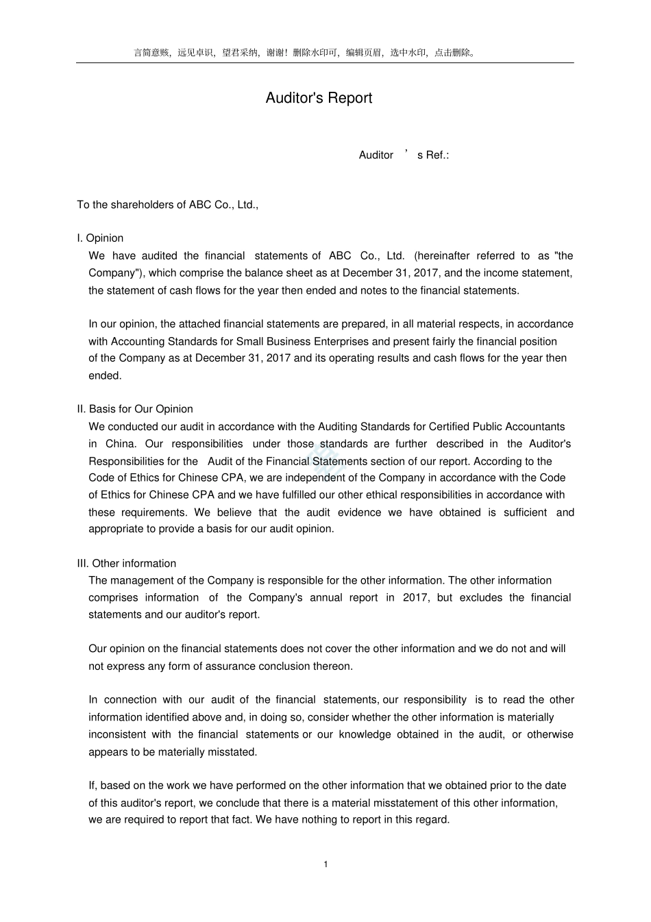 审计报告参考范本2019英文版_小准则_第1页