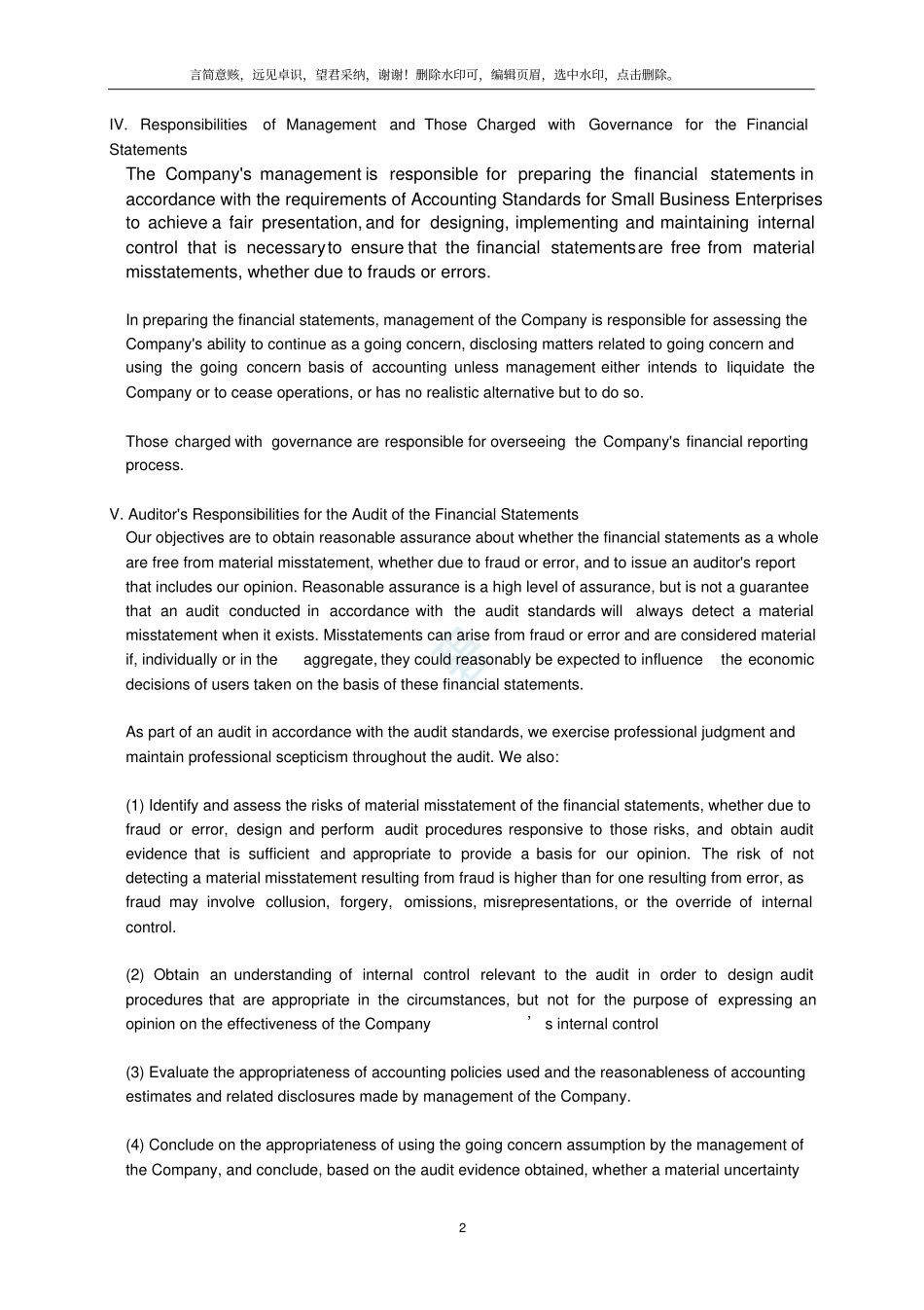 审计报告参考范本2019英文版_小准则_第2页
