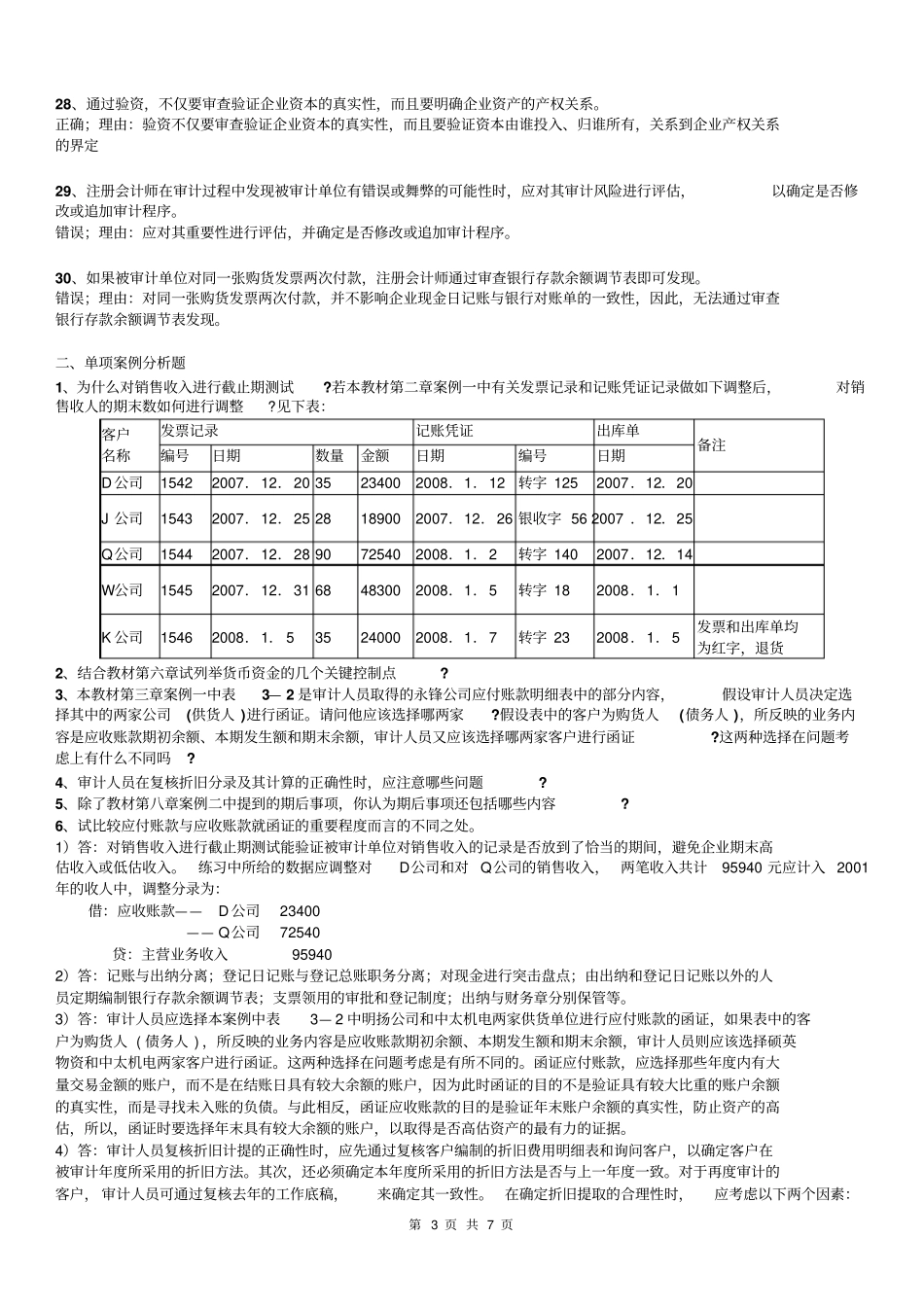 审计案例分析期末补充复习题及参考答案_第3页