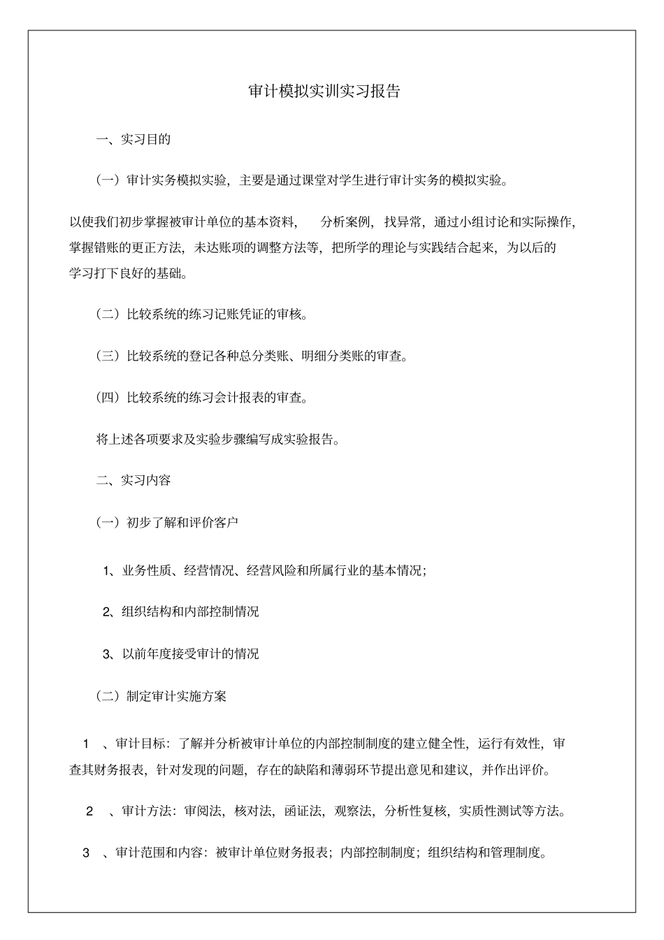 审计模拟实训实习报告_第1页