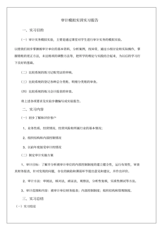 审计模拟实训实习报告范本
