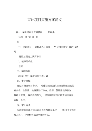 审计项目实施方案范文