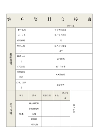 客户代账资料交接表