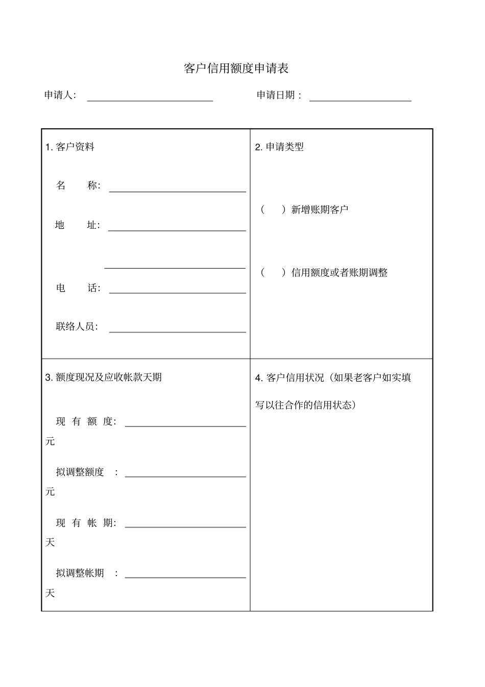 客户信用额度申请表_第1页